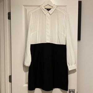 Topshop Balck-White Collar Long Sleeve Dress